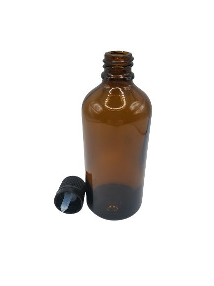 Bouteille en verre ambre 100ml bouchon noir codigoutte