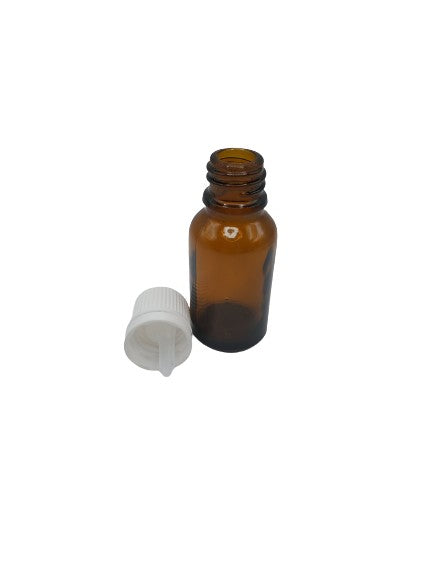 Bouteille en verre ambre bouchon 15ML blanc codigoutte