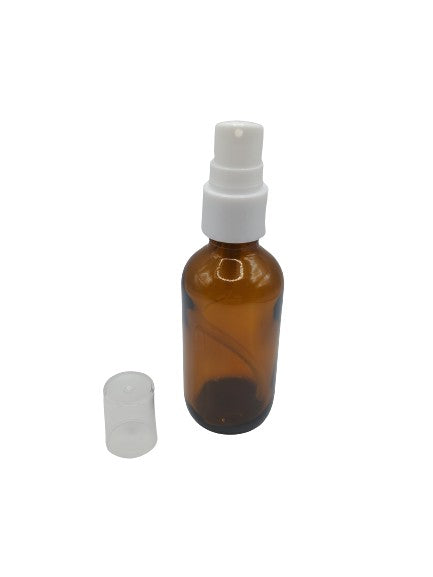 Bouteille en verre ambre 60ml pompe blanche