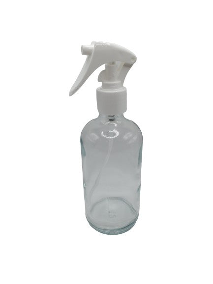 Bouteille en verre transparent 240ml / 8OZ  vaporisateur à gâchette blanche