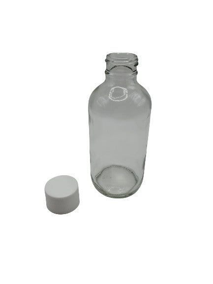 Bouteille en verre transparent 120ml bouchon blanc