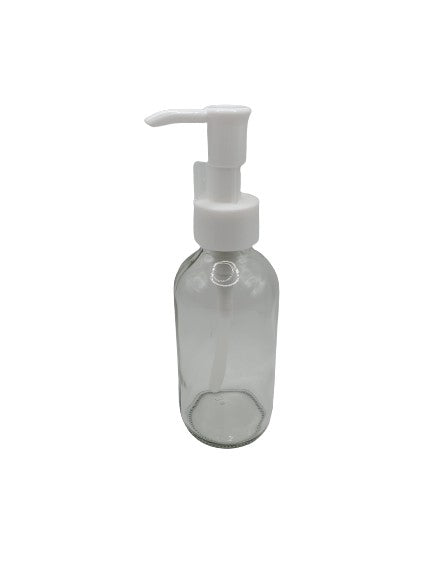 Bouteille en verre transparent 120ml pompe blanche