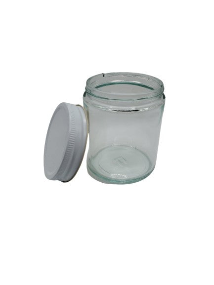 Contenant en verre transparent 250ml couvercle métallique blanc