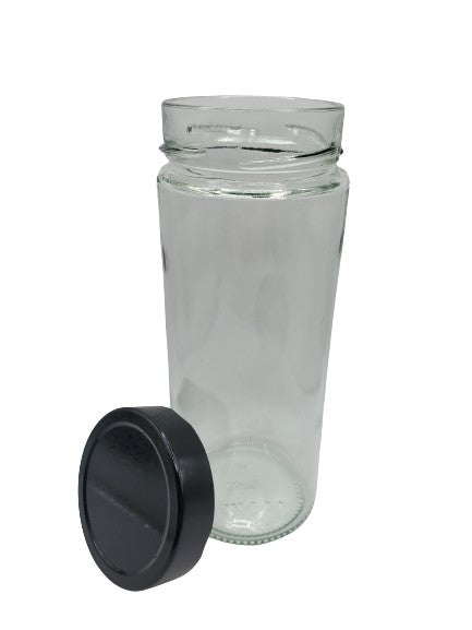 Contenant en verre transparent 630ml couvercle en métal noir