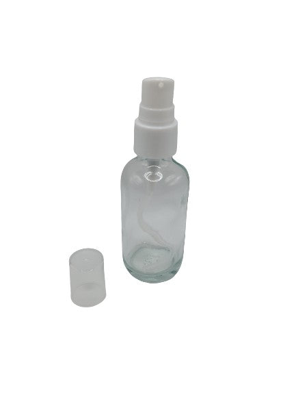 Bouteille en verre transparent 60ml pompe blanche