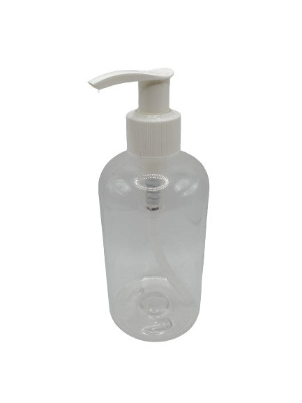 Bouteille transparente 240ml pompe blanche